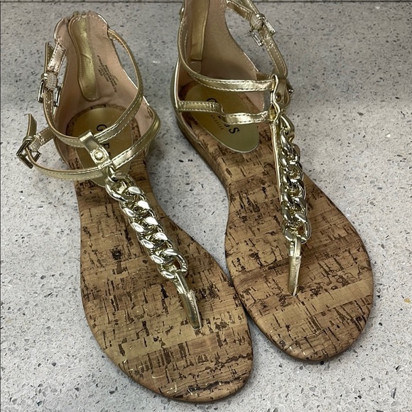 Guess Gold Chain T-Strap Sandals - Picture 1 of 6